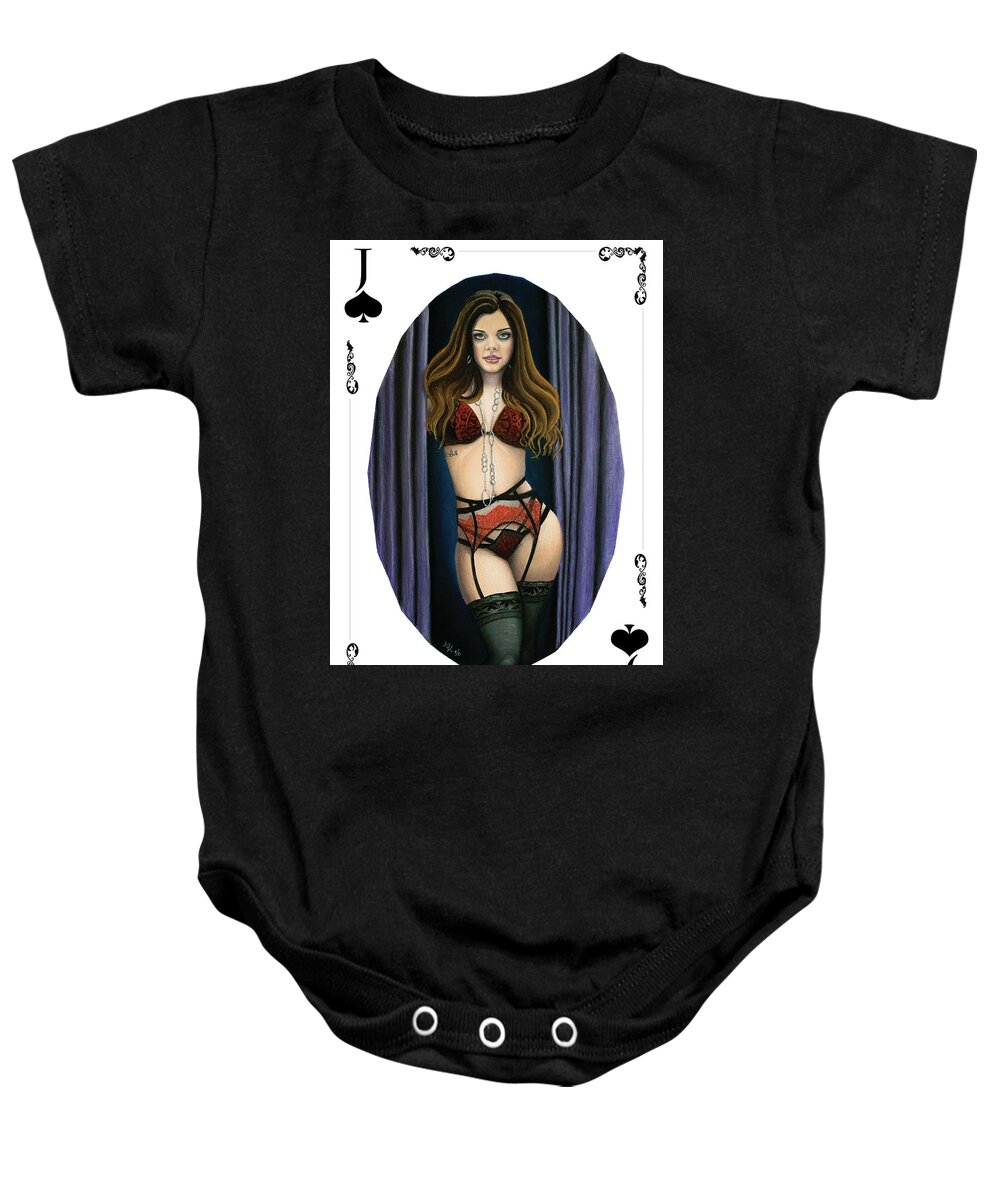 Joe Ogle Baby Onesie featuring the painting Jack of Spades by Joseph Ogle