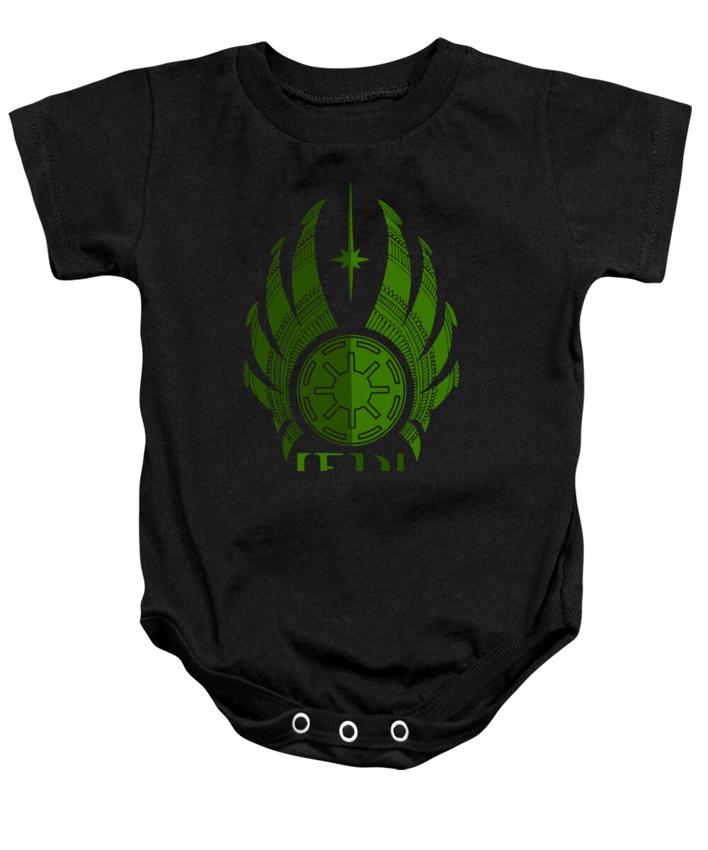 Jedi Baby Onesie featuring the mixed media Jedi Symbol - Star Wars Art, Green by Studio Grafiikka
