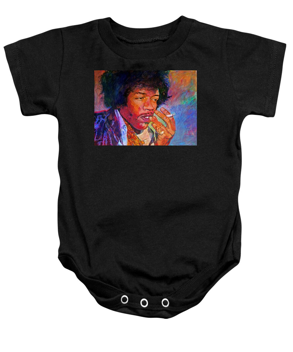 Jimi Hendrix Baby Onesie featuring the painting Jimi Hendrix Dreaming by David Lloyd Glover