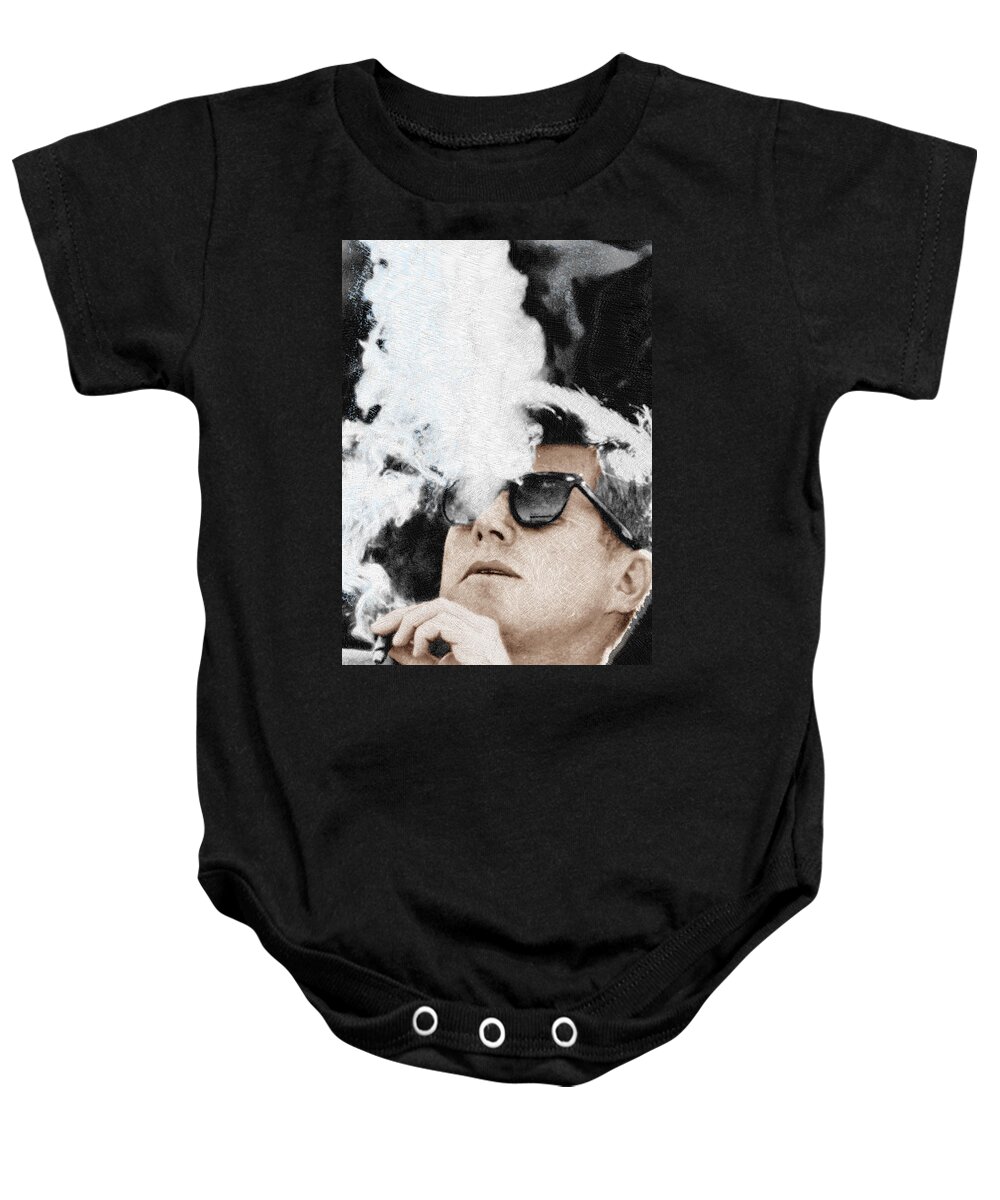 President Baby Onesie featuring the painting John F Kennedy Cigar and Sunglasses 2 Large by Tony Rubino