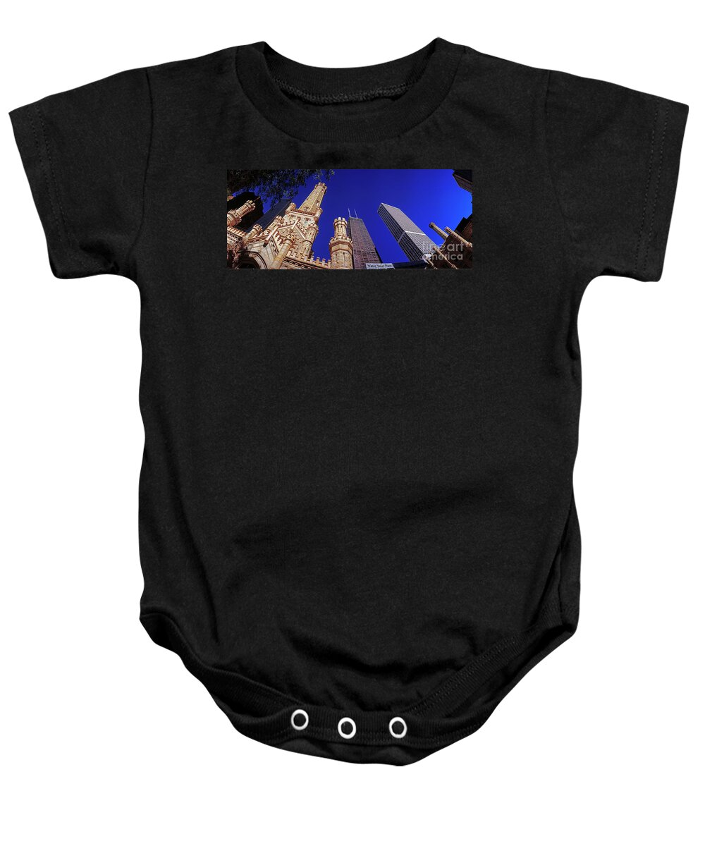 John Baby Onesie featuring the photograph John Hancock Building and Water Tower Place by Tom Jelen