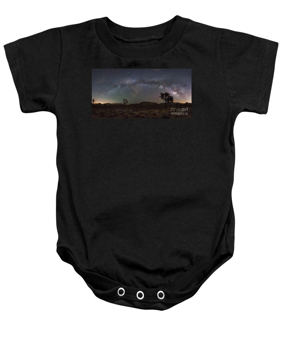 Hidden Valley Baby Onesie featuring the photograph Joshua Tree Milky Way Panorama by Michael Ver Sprill