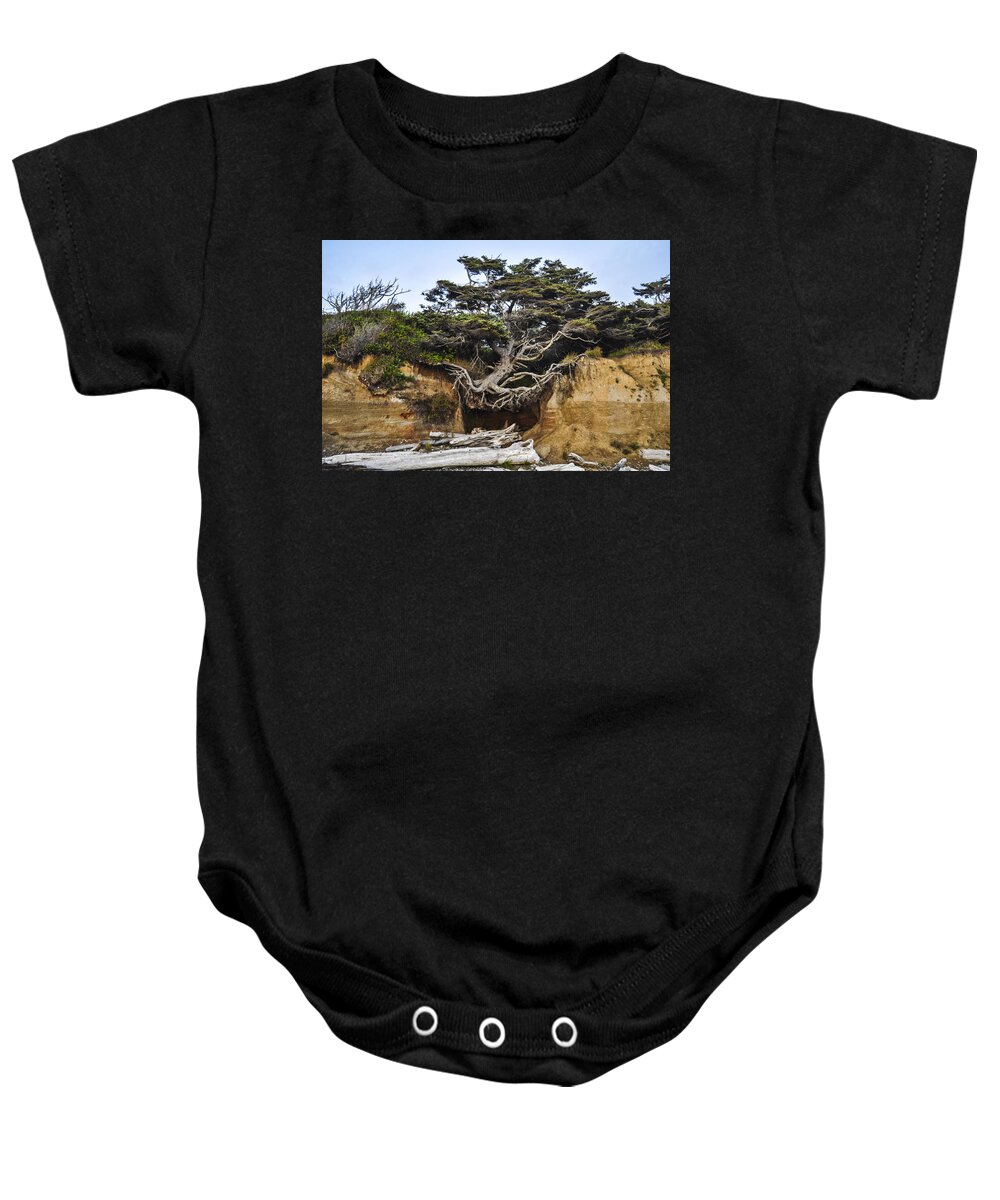 Lone Baby Onesie featuring the photograph Kalaloch Hanging Tree by Pelo Blanco Photo