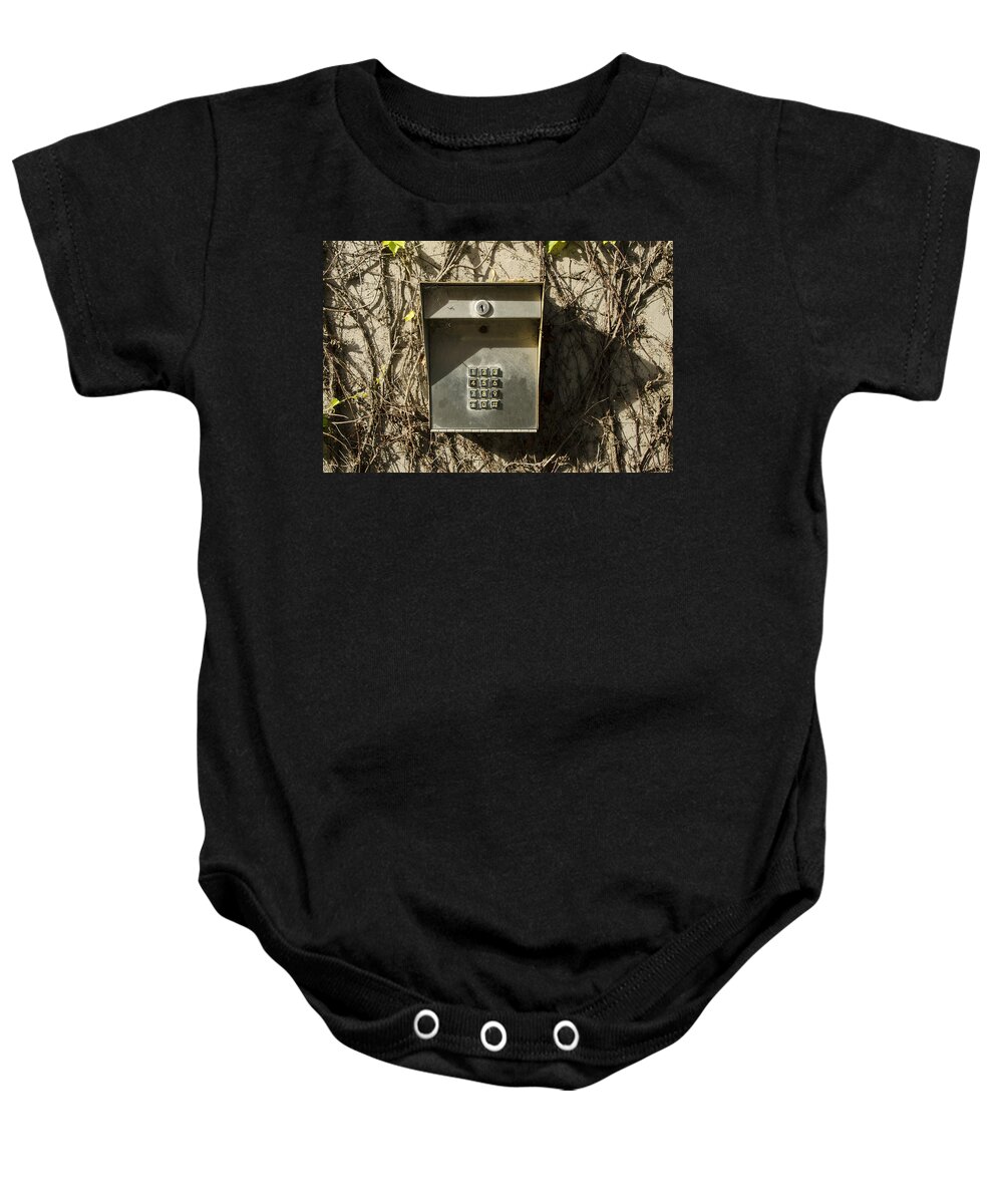 Keypad Baby Onesie featuring the photograph Keypad with vines by Erik Burg