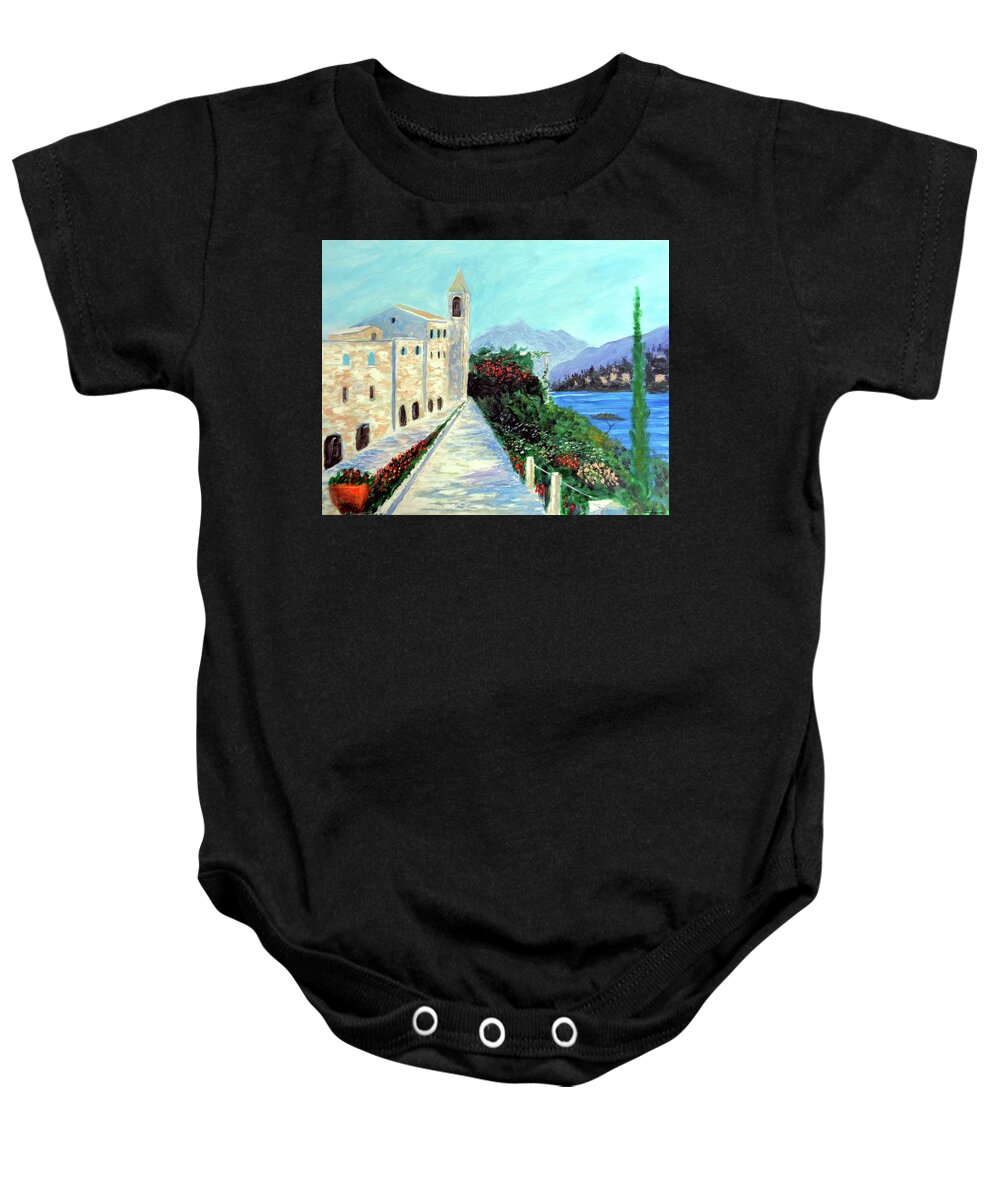 Lake Como Colors Baby Onesie featuring the painting Lake Como Colors by Larry Cirigliano
