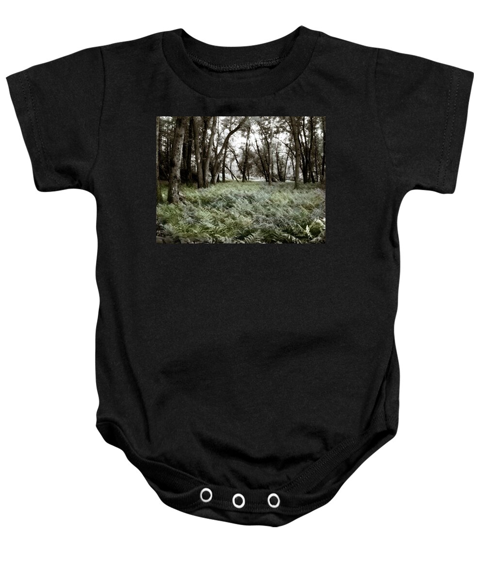 Field Baby Onesie featuring the photograph Langdon Woods Ferns by Wayne King