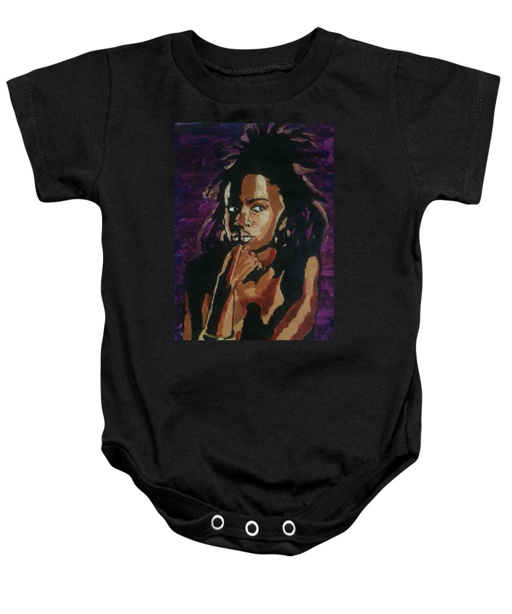 Lauryn Hill Baby Onesie featuring the painting Lauryn Hill by Rachel Natalie Rawlins