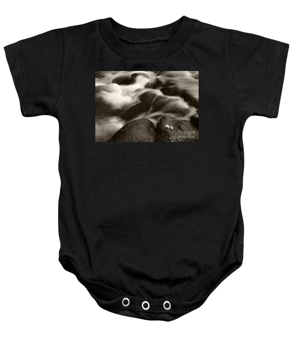 Waterfall Baby Onesie featuring the photograph Leaves and Waterfall by Timothy Johnson