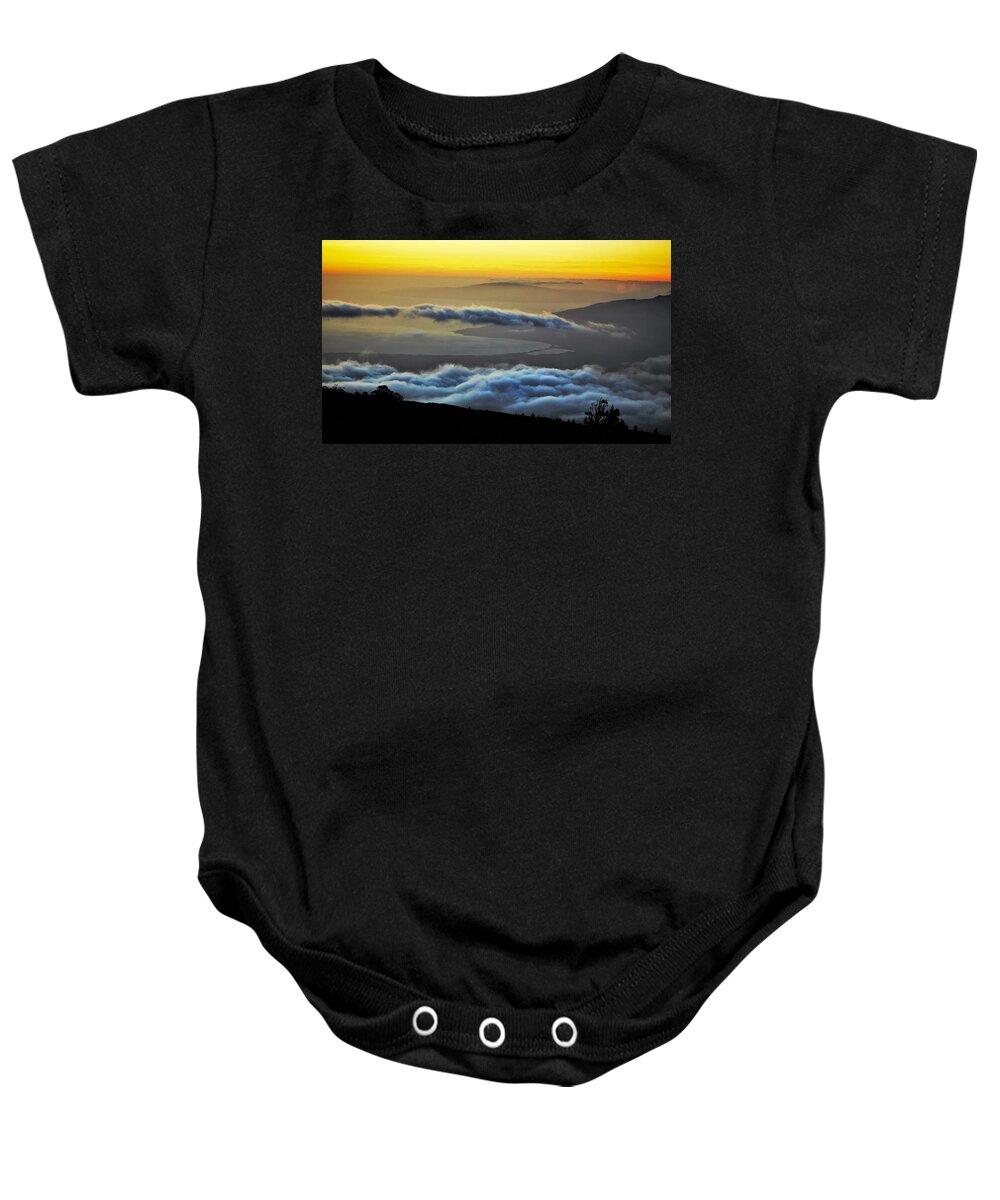 Maui Baby Onesie featuring the photograph Lemon Sunset from Haleakala by Heidi Fickinger
