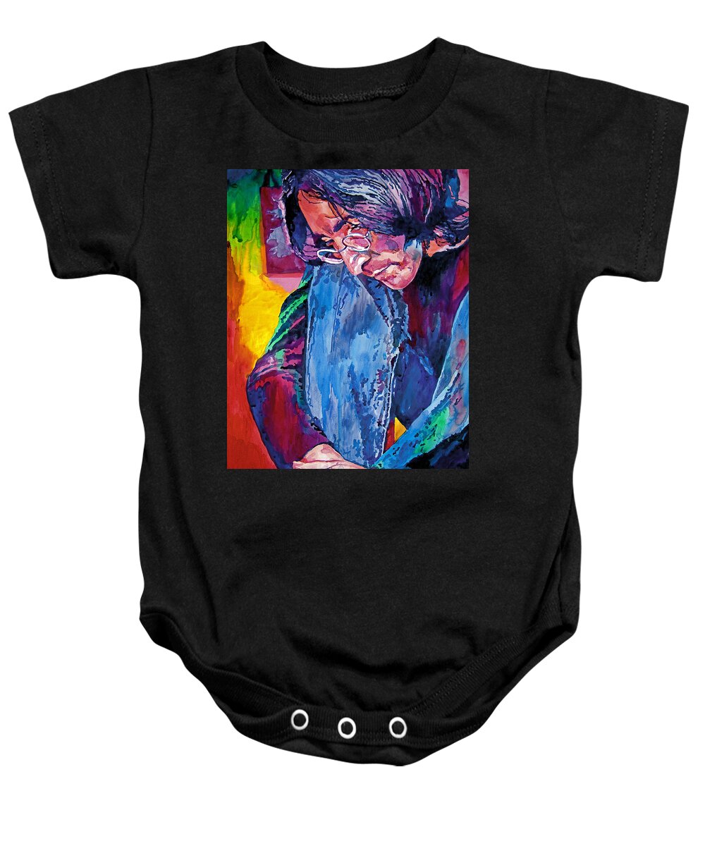 Rock Star Baby Onesie featuring the painting Lennon In Repose by David Lloyd Glover