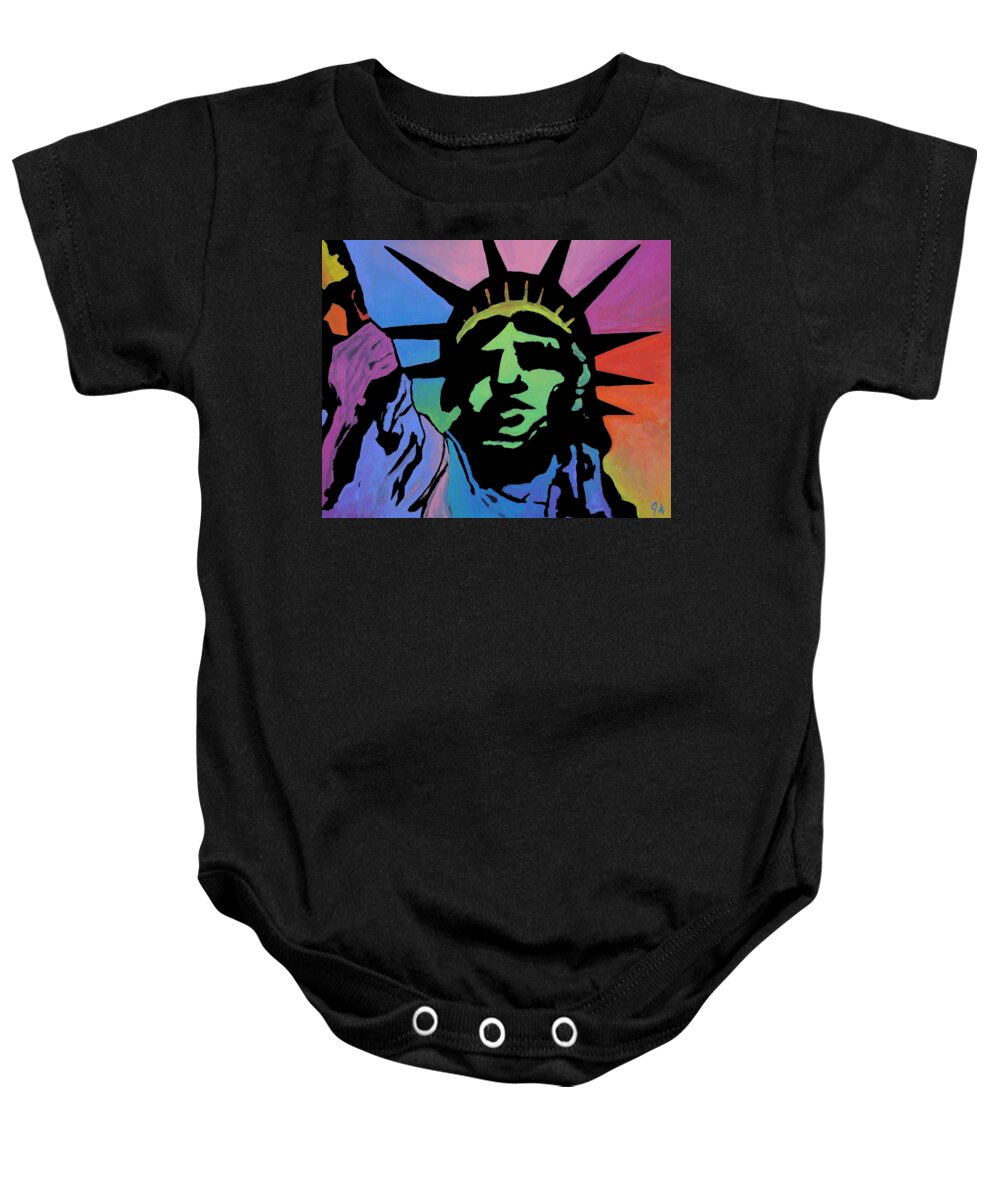 Liberty Baby Onesie featuring the painting Liberty Of Colors by Jeremy Aiyadurai