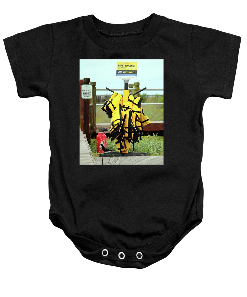 Life Jacket Baby Onesie featuring the photograph Life Jacket Station by Cynthia Guinn