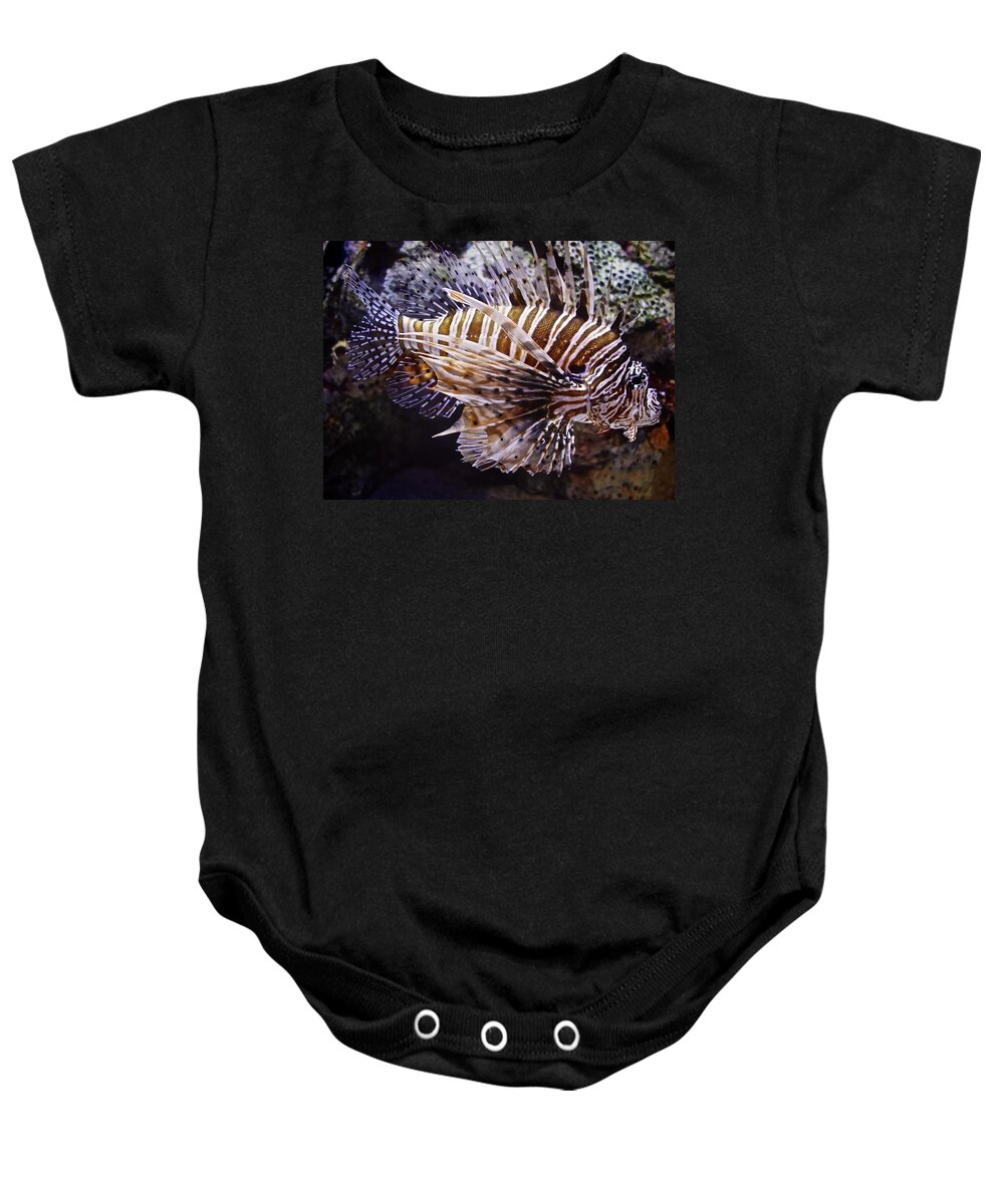 Lion Fish Baby Onesie featuring the painting Lionfish by Joan Reese