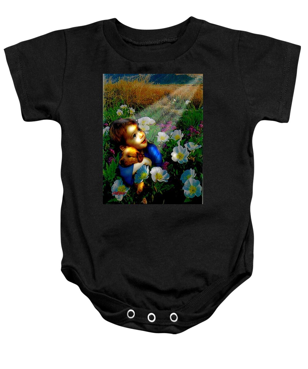 A Small Boy Loses His Puppy. Searches All Day. Finds Sick Puppy In The Rain. Now Both Are Lost Until Baby Onesie featuring the digital art Little Dog Lost by Seth Weaver