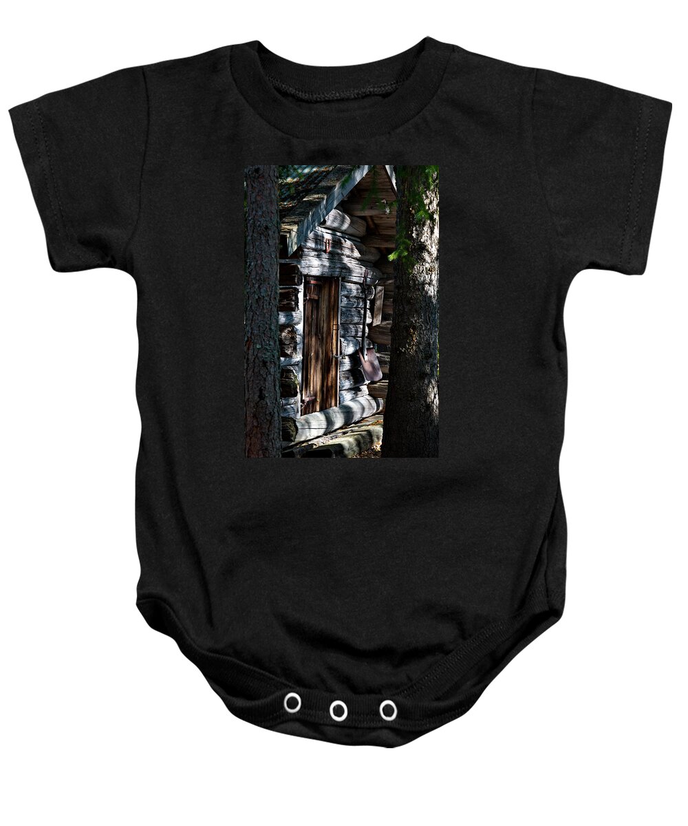 Architecture Baby Onesie featuring the photograph Log house in a forest by Ulrich Kunst And Bettina Scheidulin