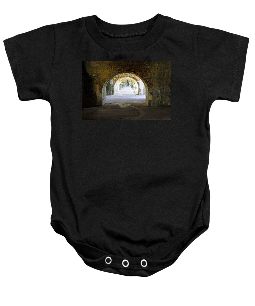 Fort Baby Onesie featuring the photograph Long Hall at Fort Pickens by Laurie Perry