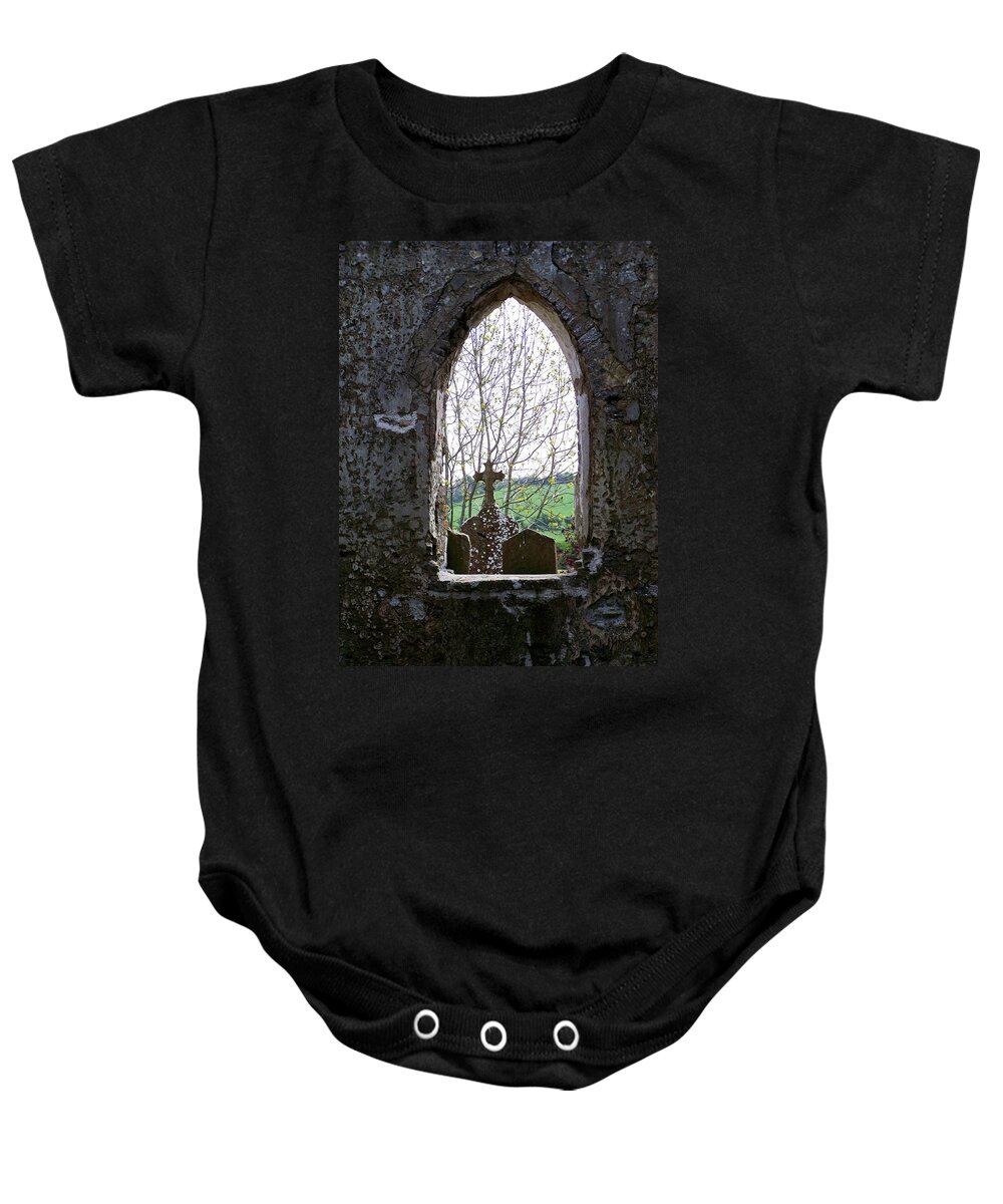 Ireland Baby Onesie featuring the photograph Looking Out Fuerty Church Roscommon Ireland by Teresa Mucha