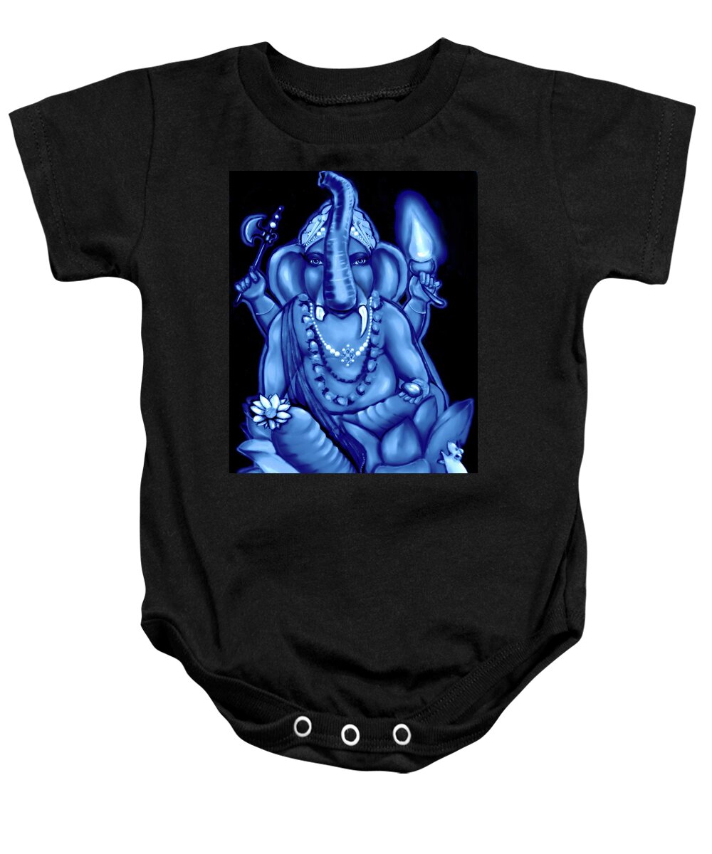 Spiritual Baby Onesie featuring the digital art Lord Ganesh -Remover of Obstacles by Carmen Cordova