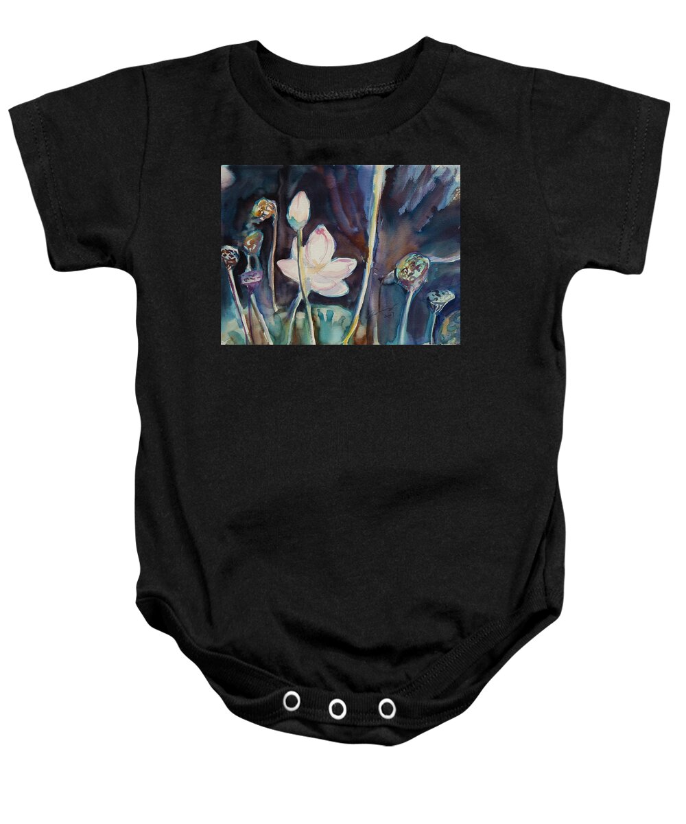 Watercolor Baby Onesie featuring the painting Lotus Study II by Xueling Zou