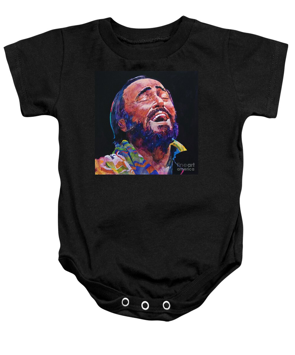 Opera Baby Onesie featuring the painting Luciano Pavarotti by David Lloyd Glover
