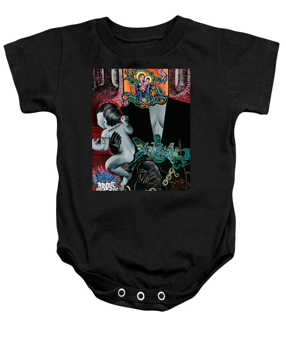 Surreal Baby Onesie featuring the painting Madonna And Child by Yelena Tylkina