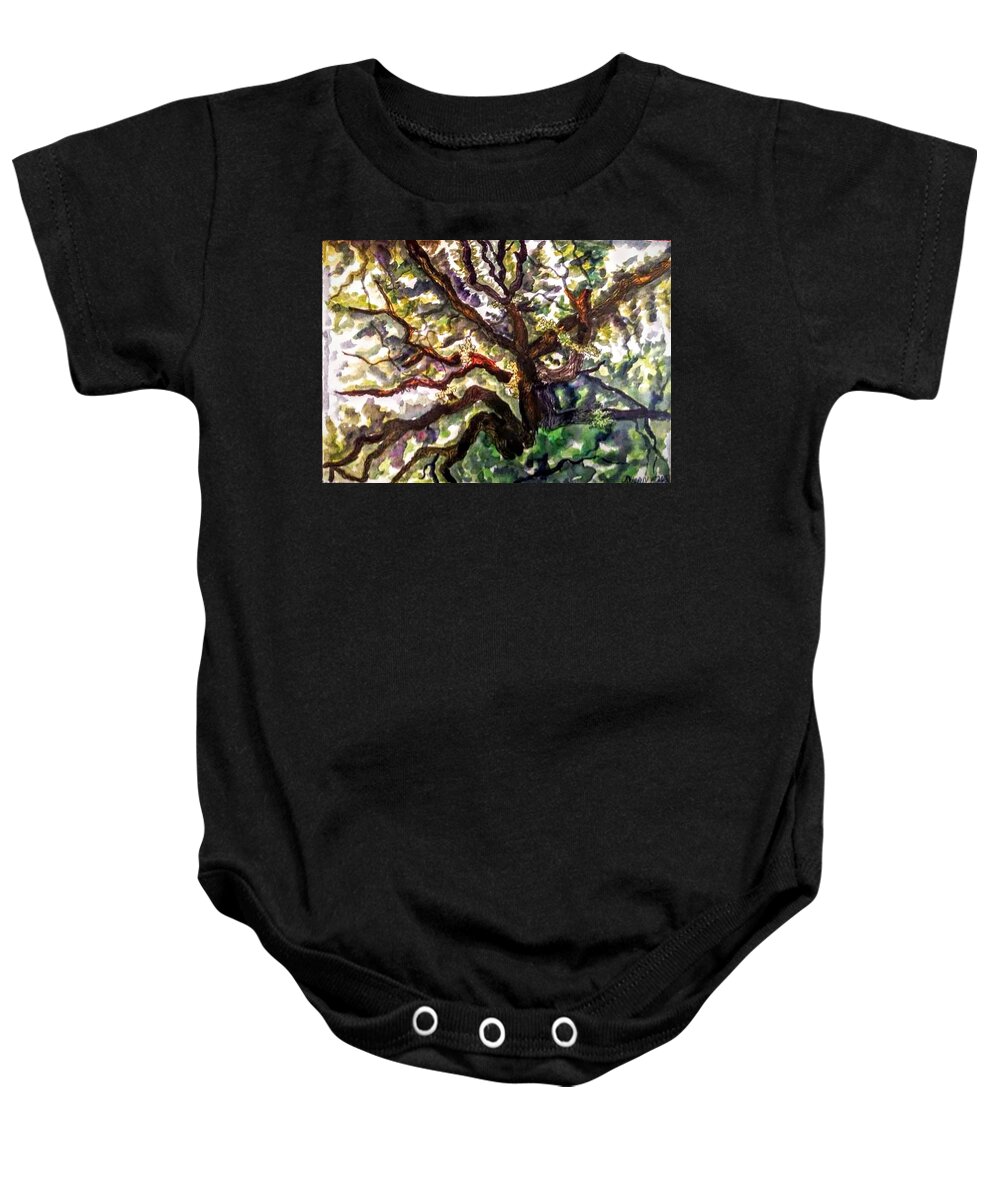 Landscape Baby Onesie featuring the painting Majestic Oak by Angela Weddle