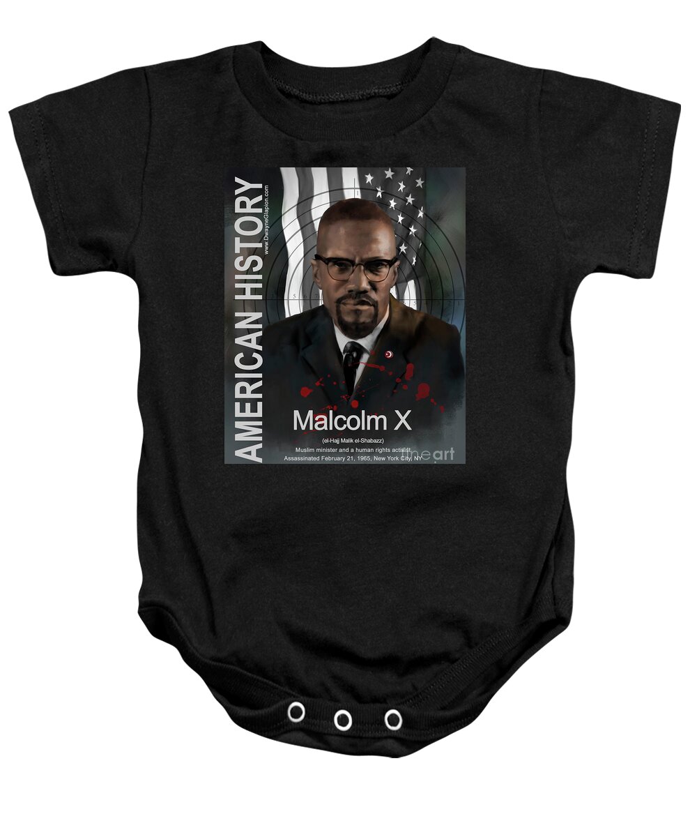 Malcolm X Baby Onesie featuring the digital art Malcolm X American History by Dwayne Glapion