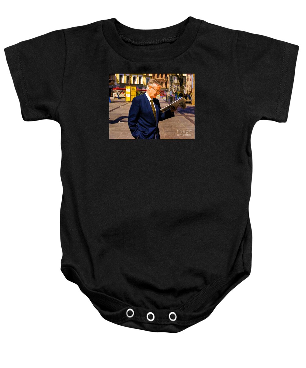 Madrid Spain Street People Baby Onesie featuring the photograph Man on the Street by Rick Bragan