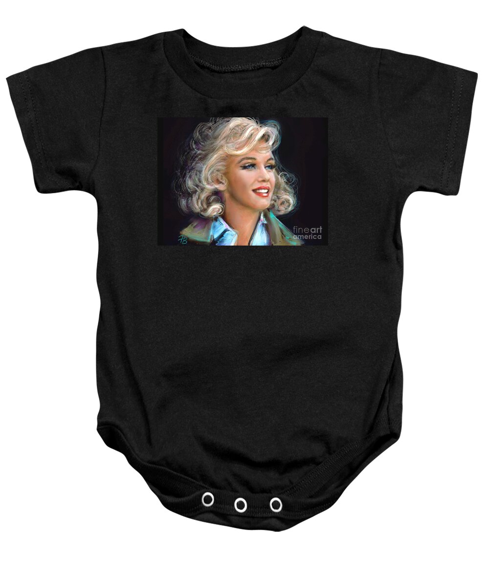 Marilyn Monroe Baby Onesie featuring the painting Marilyn blue by Angie Braun
