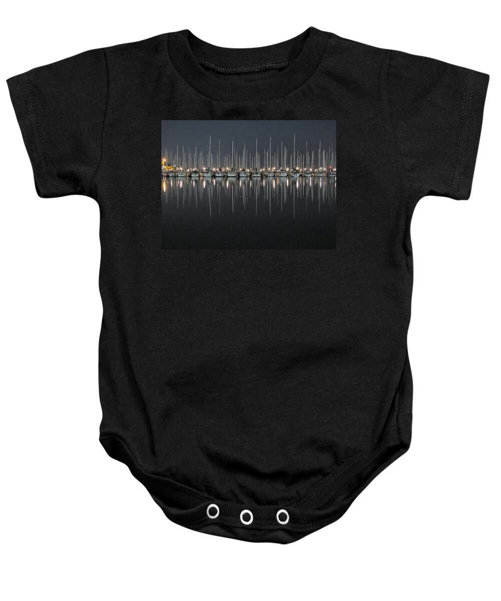Night Baby Onesie featuring the photograph Marina at Night by Farol Tomson
