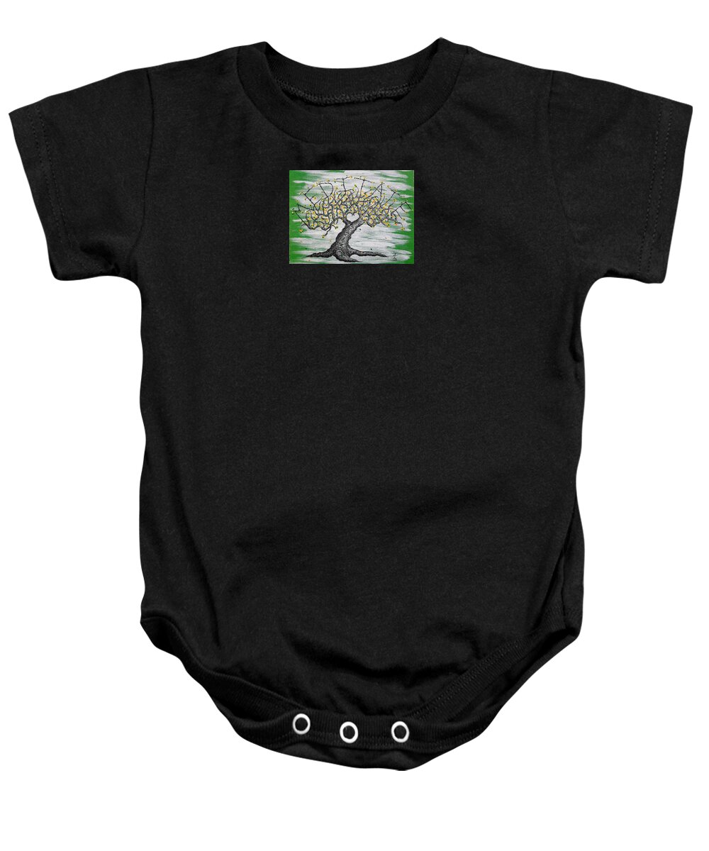 Meditate Baby Onesie featuring the drawing Meditate Love Tree by Aaron Bombalicki