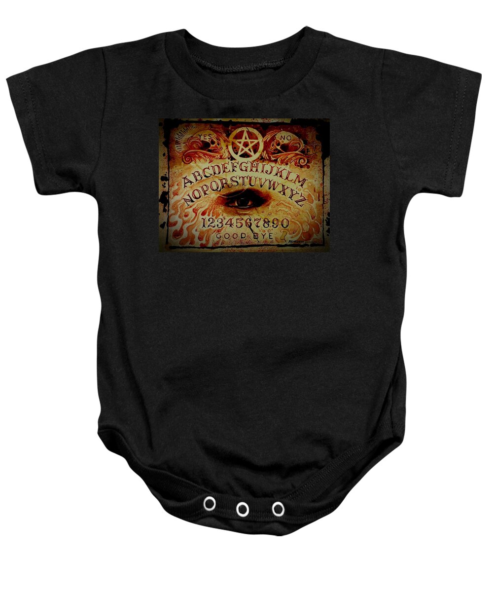 Ouija Board Baby Onesie featuring the painting Menstrual Spirit Board by Ryan Almighty