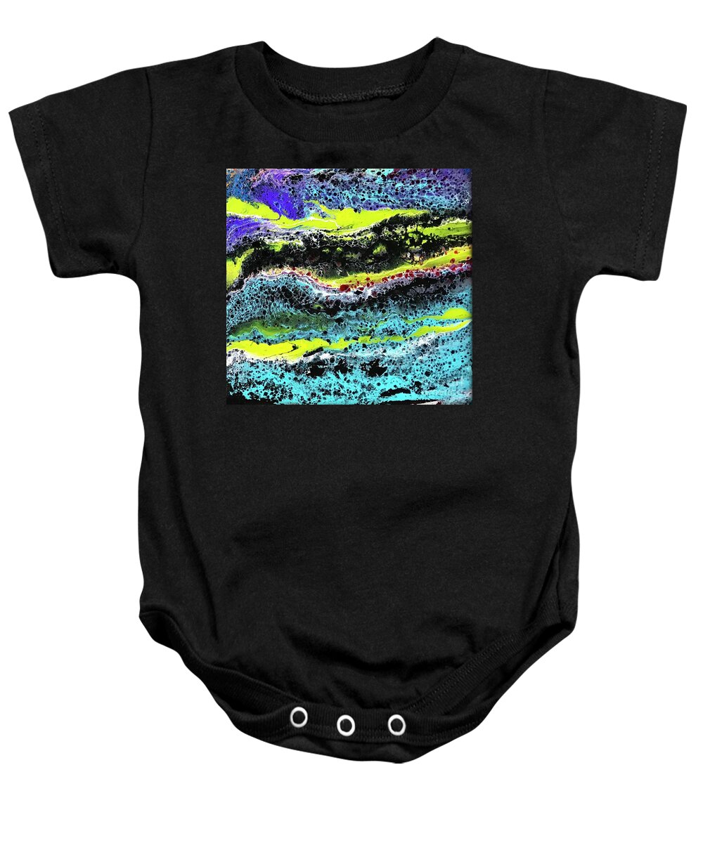 Acrylic Flow Pours Baby Onesie featuring the painting Mercury Wars 9 by Sherry Harradence