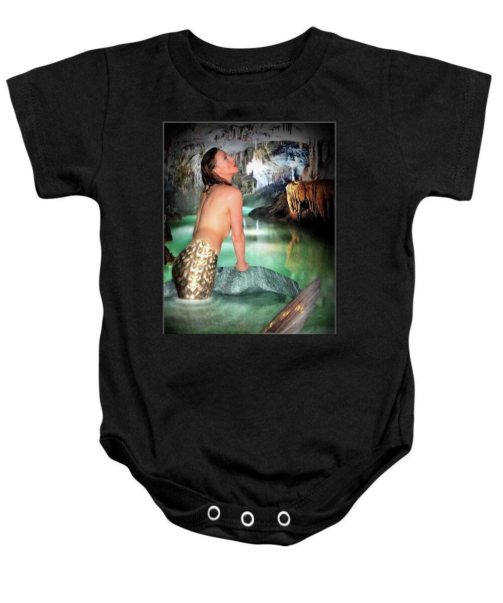 Mermaid Baby Onesie featuring the photograph Mermaid In A Cave by Jon Volden