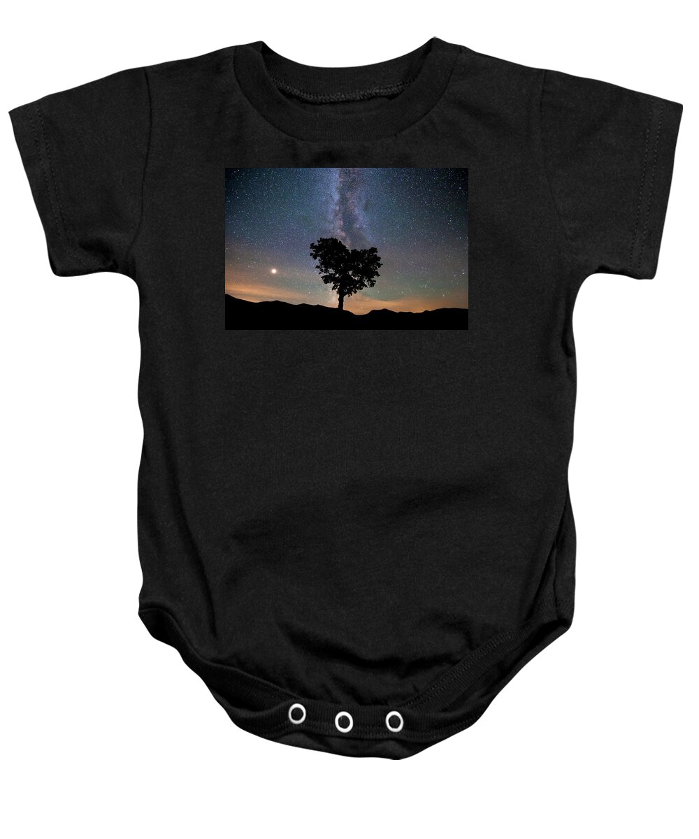 Milky Way Baby Onesie featuring the photograph Milky Way, Mars and Heart Tree by White Mountain Images