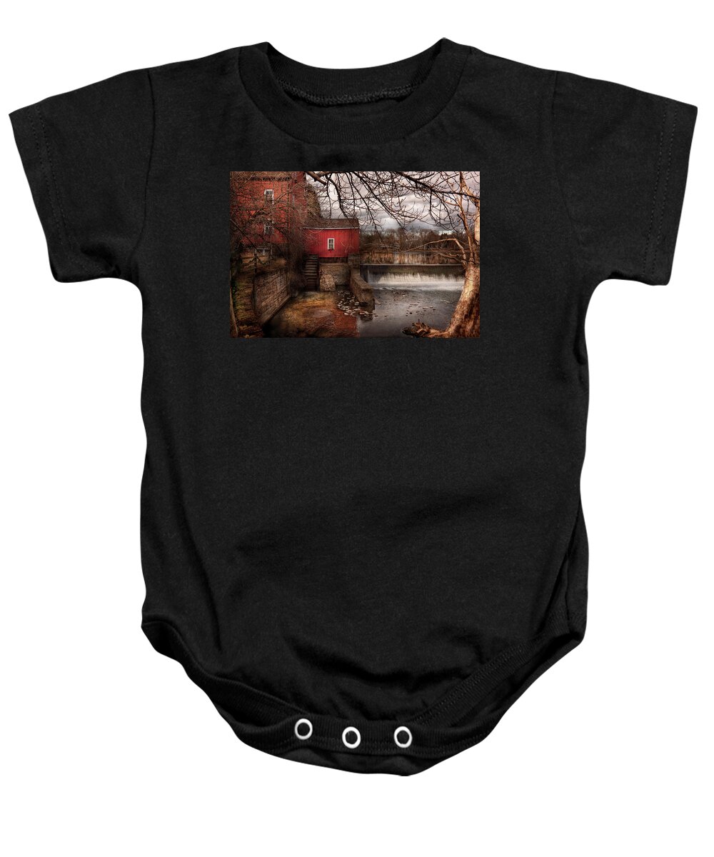 Savad Baby Onesie featuring the photograph Mill - Clinton NJ - The mill and wheel by Mike Savad