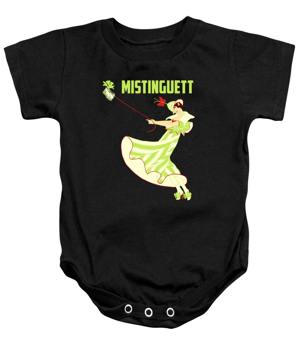 Flapper Baby Onesie featuring the drawing Mistinguett and her fluffy dog by Heidi De Leeuw