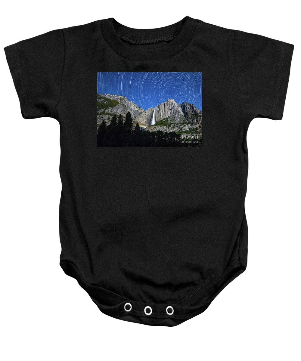 Moonbow Baby Onesie featuring the photograph Moonbow and Startrails by Brandon Bonafede