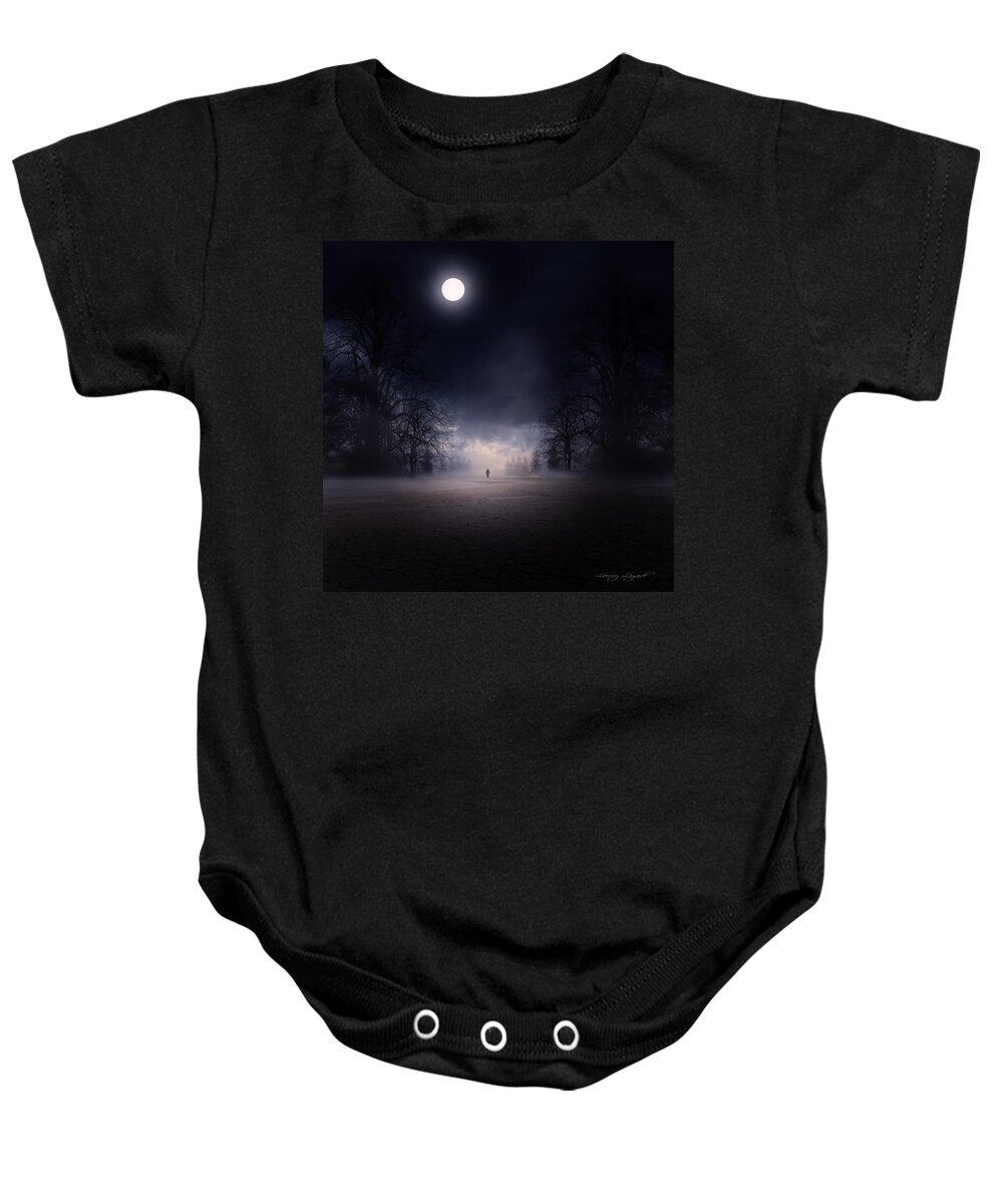 Gloomy Night Baby Onesie featuring the photograph Moonlight Journey by Lourry Legarde