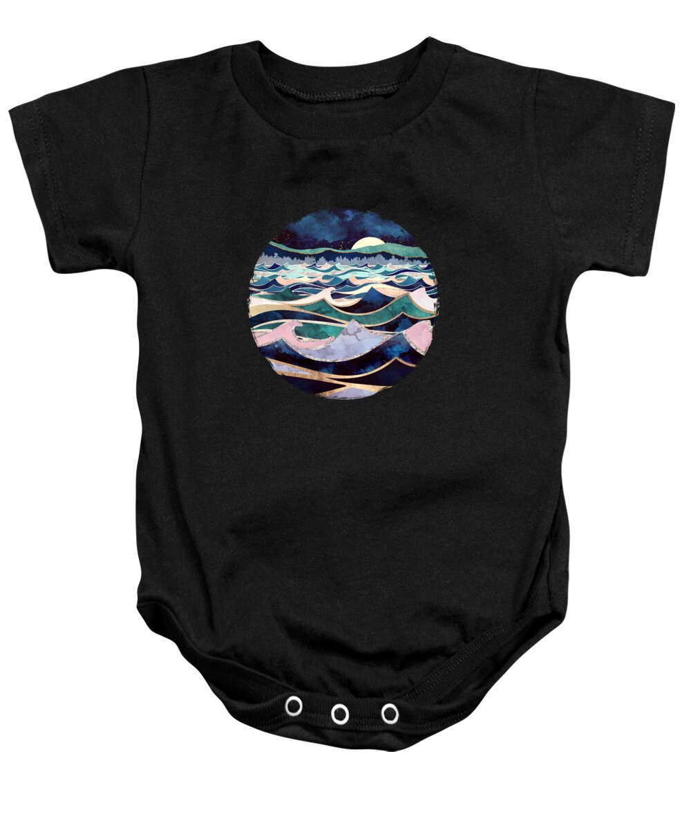 Ocean Baby Onesie featuring the digital art Moonlit Ocean by Spacefrog Designs