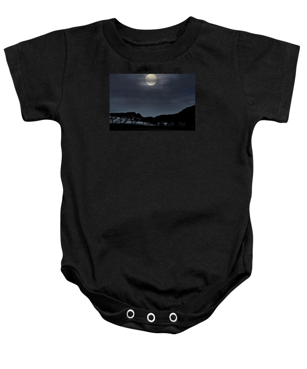 Sea Baby Onesie featuring the photograph Moonrise over the Marsh. by WAZgriffin Digital