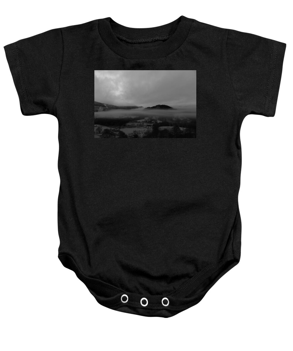 Nature Baby Onesie featuring the photograph Morning mist black and white by Lukasz Ryszka