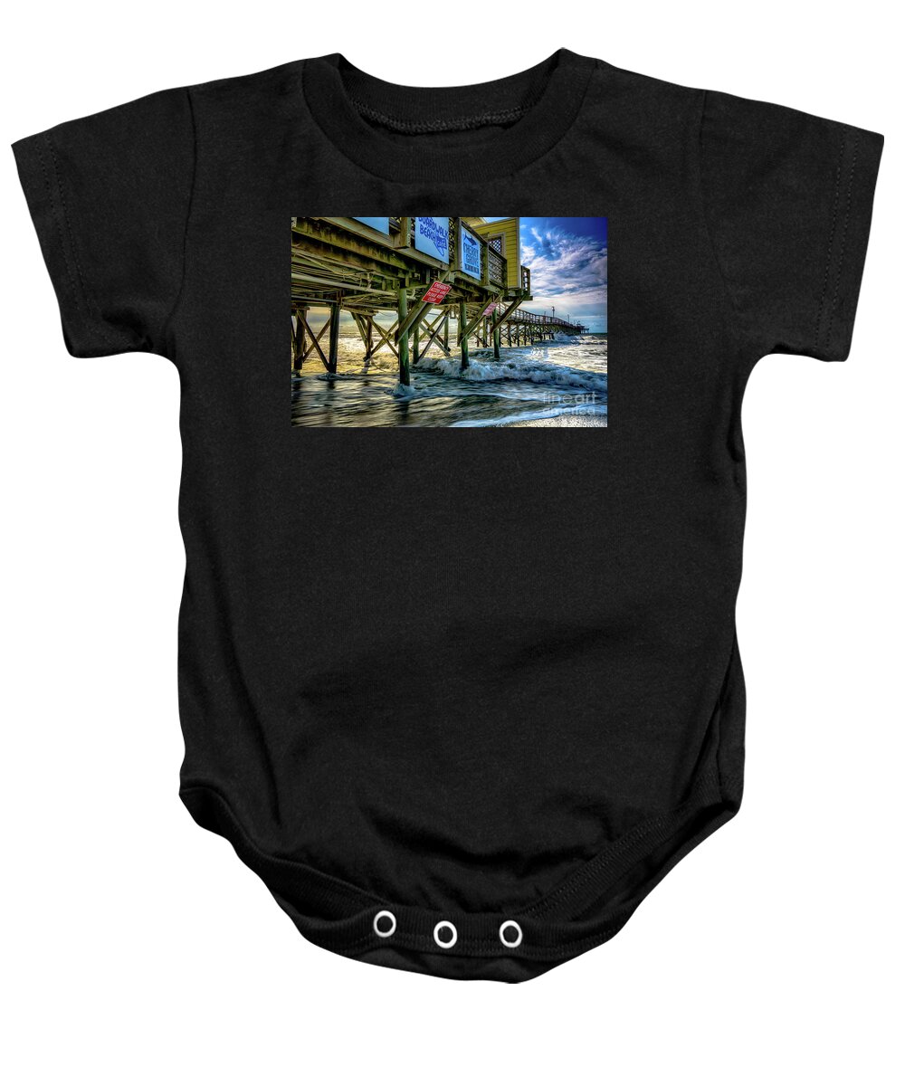 Waves Baby Onesie featuring the photograph Morning Sun Under the Pier by David Smith