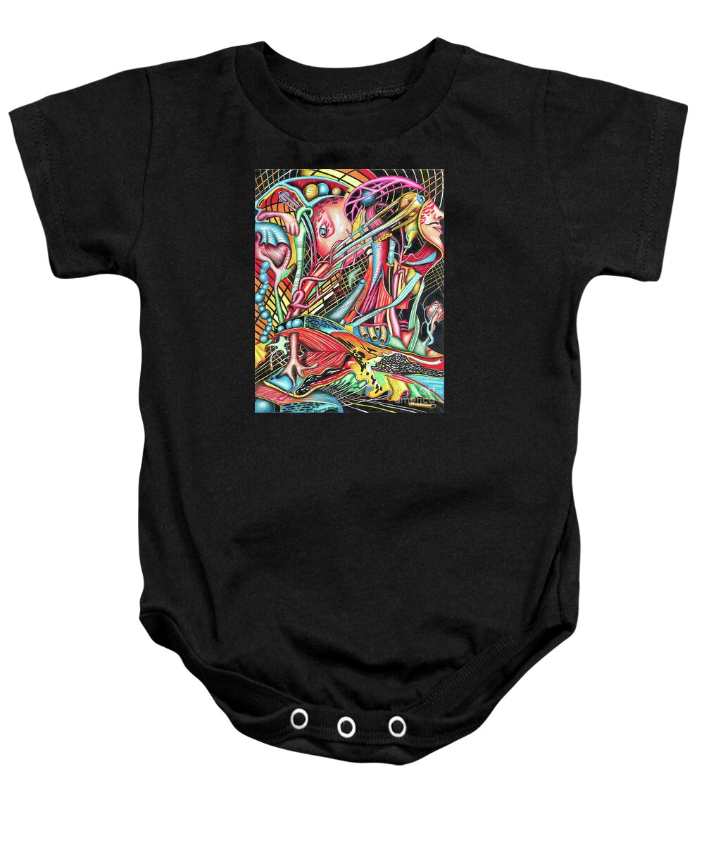 Anatomy Baby Onesie featuring the drawing Mortal Fiber by Justin Jenkins