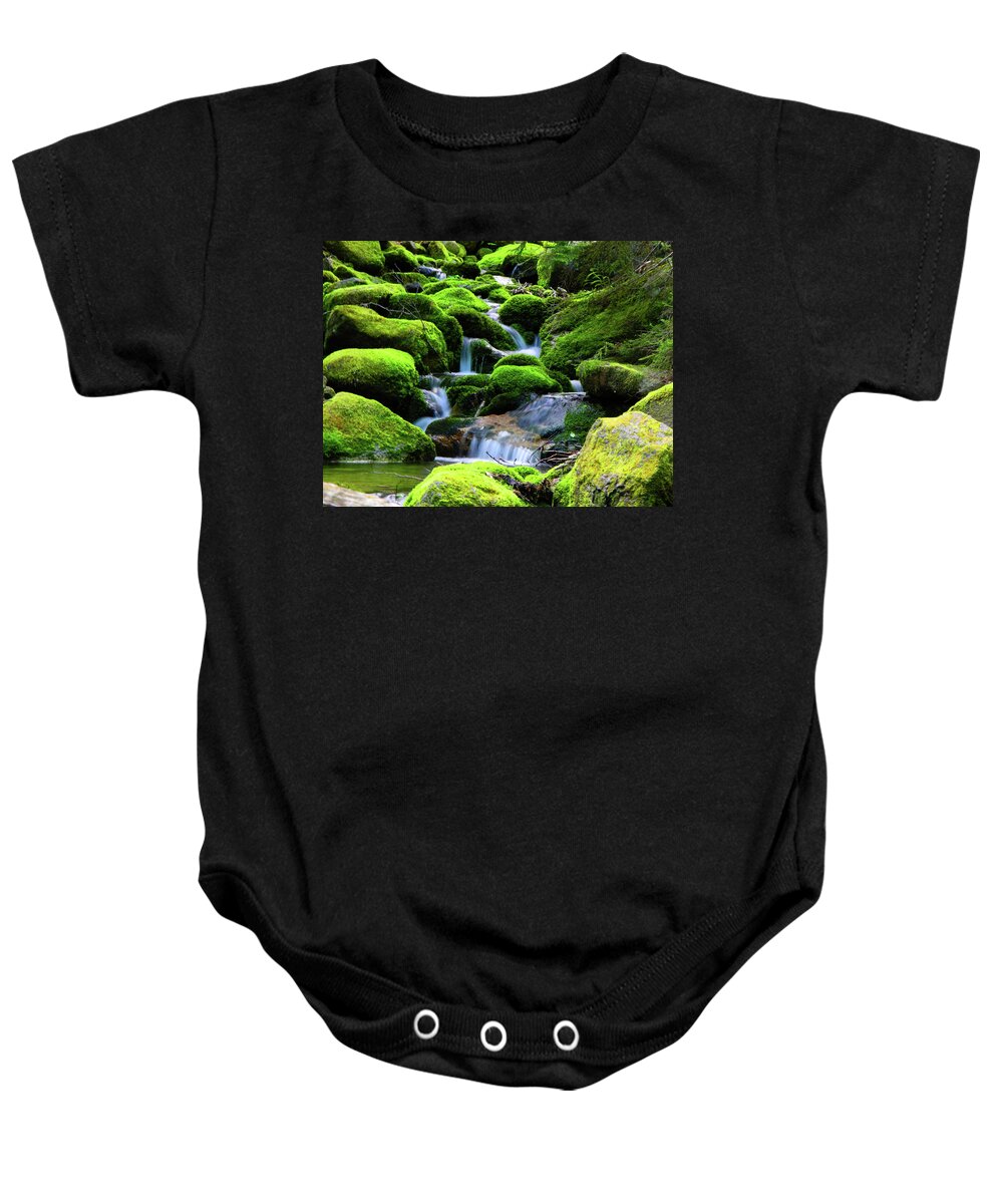 River Rocks Baby Onesie featuring the photograph Moss Rocks and River by Raymond Salani III
