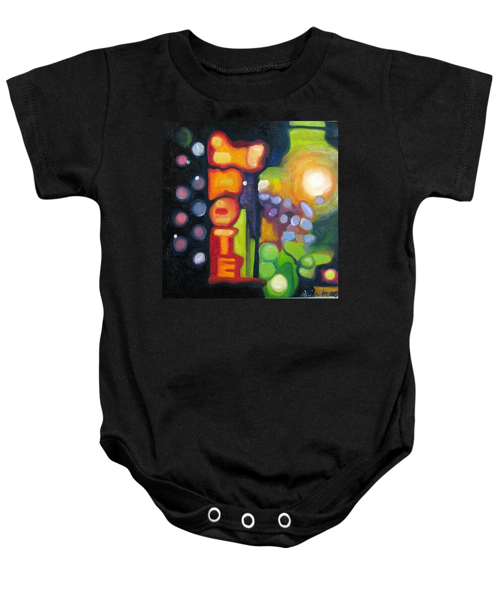 N Baby Onesie featuring the painting Motel Lights by Patricia Arroyo