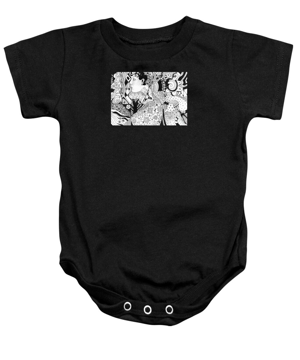 Drawing Baby Onesie featuring the drawing Moving In Circles by Helena Tiainen
