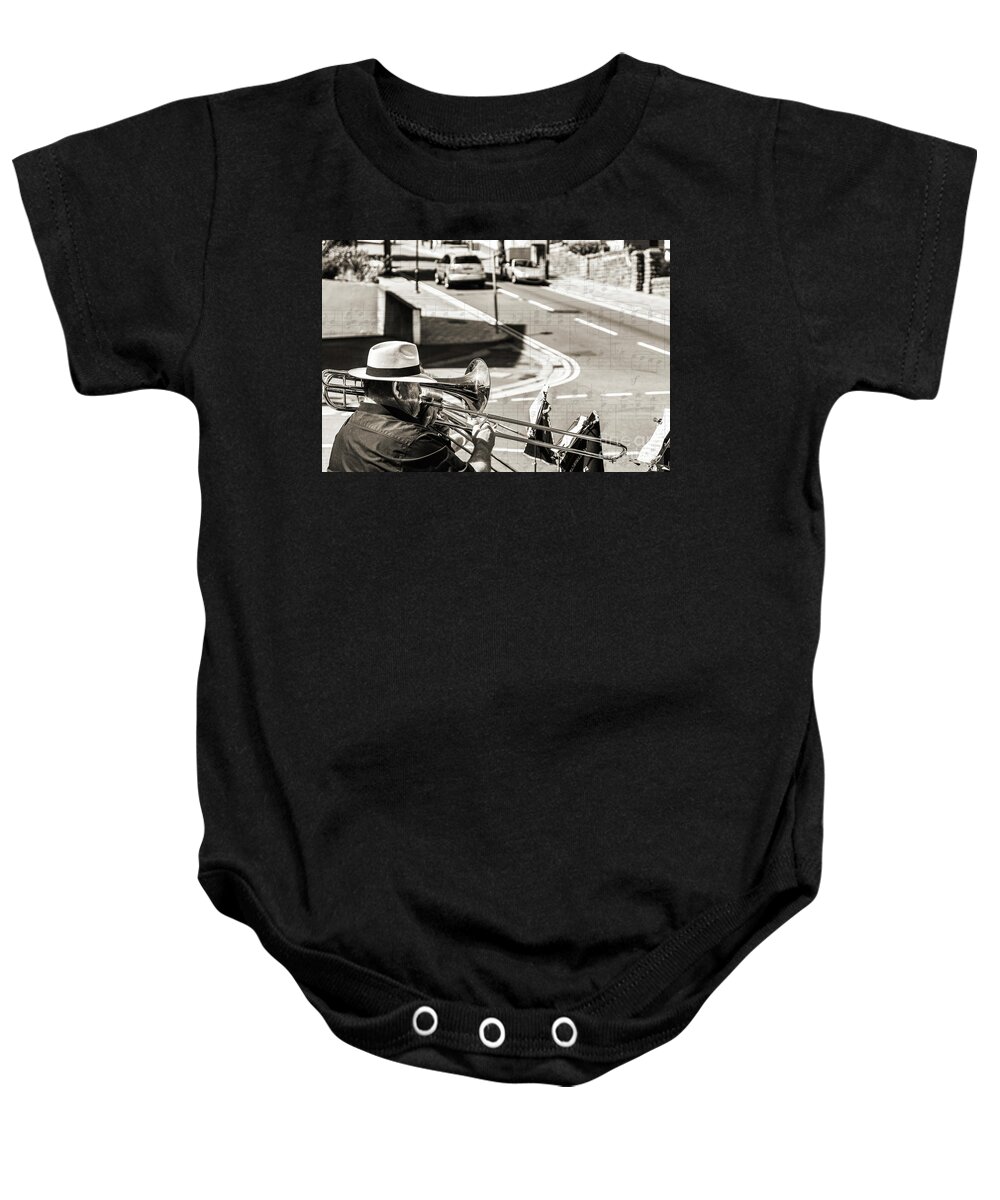 Trombone Player Baby Onesie featuring the photograph Music Man by Steve Purnell