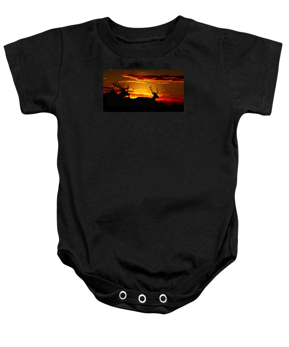 Elk Sunset Baby Onesie featuring the photograph Elk Sunset by Mike Breau