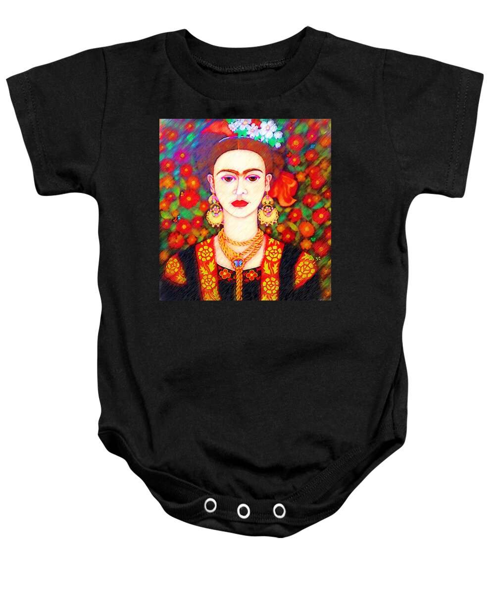 Frida Baby Onesie featuring the digital art My other Frida by Madalena Lobao-Tello